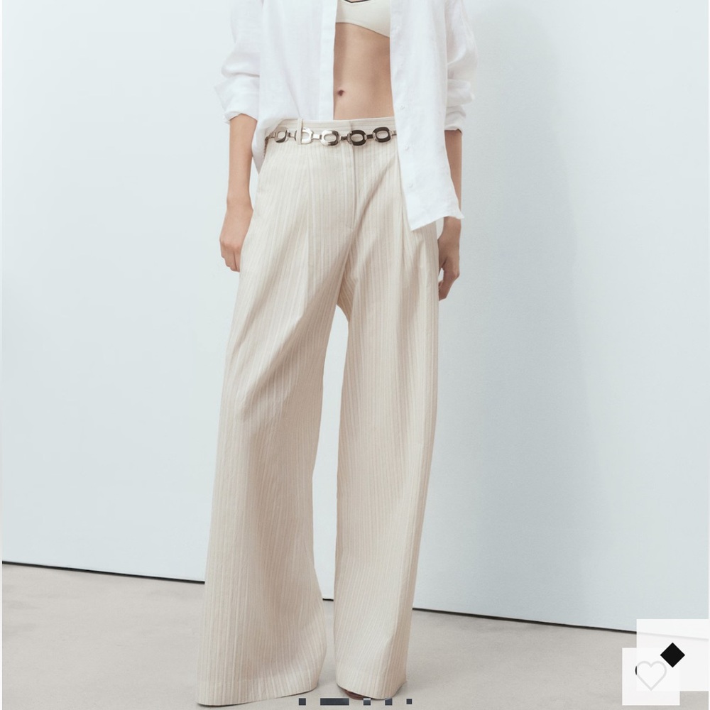 Mango Cream Pinstripe Wide-Leg Trousers